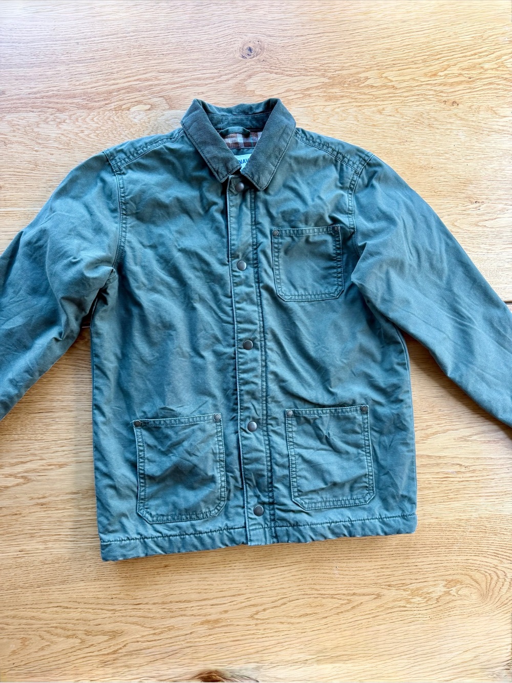Old Navy Boy's Olive Green Military Fall Field Barn Jacket Coat Corduroy Plaid